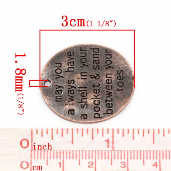 Immagine di Lega di Zinco Charm Ciondoli Ovale Ossido di Rame Lettere Disegno 3.0cm x 26.0mm, 10 Pz
