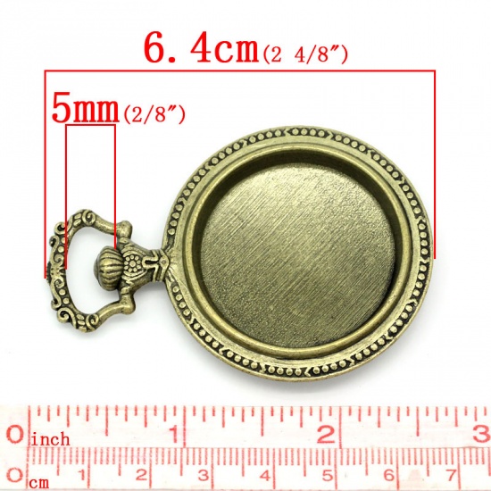 亜鉛合金 レジン セッティング台 ミール皿 ペンダント 円形 銅古美 (適応サイズ:33mm) 64mm x 45mm、 2 個 の画像