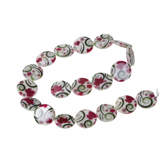 Image de Perles en Coquille Naturelle Plat-Rond Multicolore Fleurs 20mm Dia, Tailles de Trous: 1mm, 1 Enfilade, 39cm long, 19PCs/Enfilade