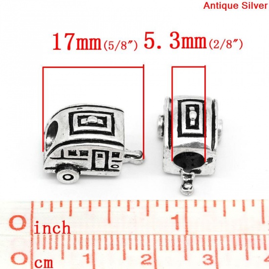 Picture of Zinc Metal Alloy European Style Large Hole Charm Beads Car Antique Silver About 10mm x 17mm, Hole: Approx 5.3mm, 10 PCs