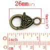 Picture of Zinc Based Alloy Lobster Clasps Antique Bronze Heart Carved 26mm x 14mm, 10 PCs