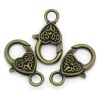 Picture of Zinc Based Alloy Lobster Clasps Antique Bronze Heart Carved 26mm x 14mm, 10 PCs