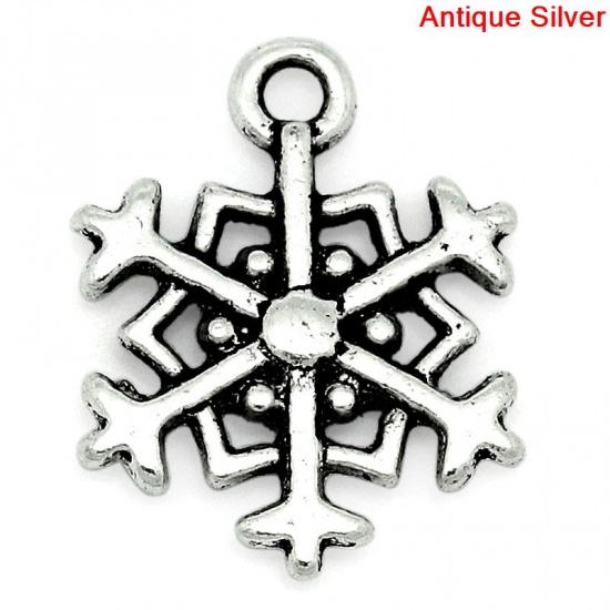 Picture of Charm Pendants Christmas Snowflake Antique Silver Color 18x14mm,50PCs