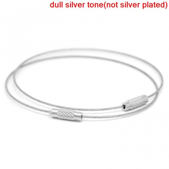 Picture of Steel Memory Wire Cord Bracelet With Screw Clasp Silver Tone 23cm(9") long, 30PCs