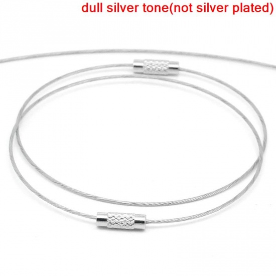 Picture of Steel Memory Wire Cord Bracelet With Screw Clasp Silver Tone 23cm(9") long, 30PCs