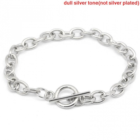 Picture of Chain Bracelets Toggle Clasp Silver Tone 20cm long(7 7/8"),5PCs,Link Chains Size:9mmx7mm( 3/8"x 2/8")