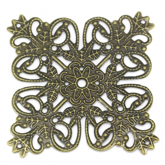Picture of Filigree Stamping Embellishments Findings Square Antique Bronze Flower Pattern Hollow 5.6x5.6cm,30PCs