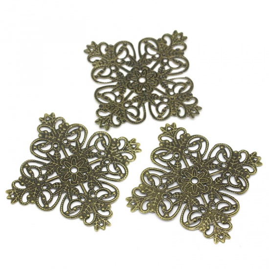 Picture of Filigree Stamping Embellishments Findings Square Antique Bronze Flower Pattern Hollow 5.6x5.6cm,30PCs