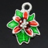 Picture of Charm Pendants Christmas Wreath Flower Silver Plated Enamel Red & Green 18x14mm,10PCs
