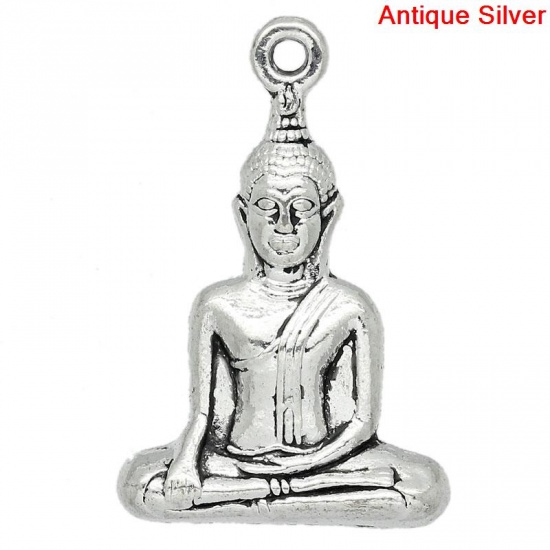 Picture of Charm Pendants Buddha Antique Silver Color 3.5x2.3cm,10PCs