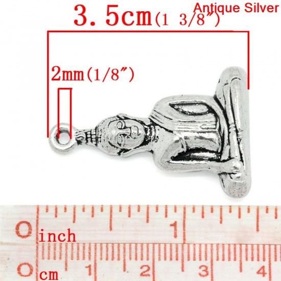 Picture of Charm Pendants Buddha Antique Silver Color 3.5x2.3cm,10PCs