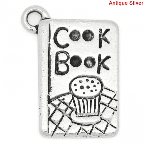 Picture of Charm Pendants Book Antique Silver "Cook Book" Carved 20x14mm,30PCs