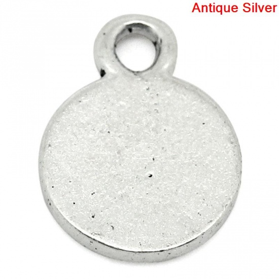 Imagen de Colgantes Aleación del Metal Del Zinc de Ronda Plata Antigua Rhinestone 10.0mm x 8.0mm, 100 Unidades
