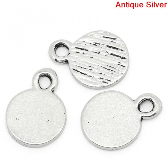 Picture of Zinc Metal Alloy Charm Pendants Round Antique Silver 10mm( 3/8") x 8mm( 3/8"), 100 PCs