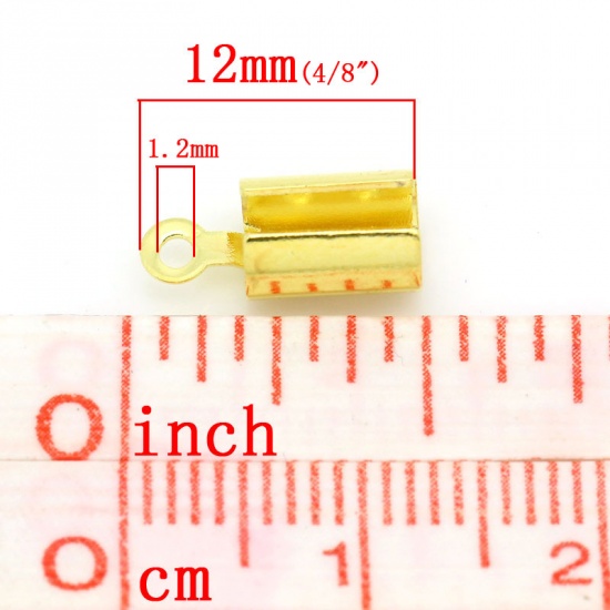 Picture of Brass Necklace/ Cord Crimp End Caps W/Loop Gold Plated (Fits 4mm Cord) 12mm x 5mm( 4/8"x 2/8"),100PCs                                                                                                                                                         