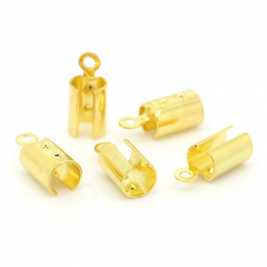 Picture of Brass Necklace/ Cord Crimp End Caps W/Loop Gold Plated (Fits 4mm Cord) 12mm x 5mm( 4/8"x 2/8"),100PCs                                                                                                                                                         
