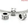 Picture of Zinc Metal Alloy European Style Large Hole Charm Beads Cylinder Antique Silver Color Pattern Carved About 8.5mm x 6.5mm, Hole: Approx 5mm, 50 PCs