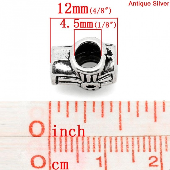 Picture of Zinc Metal Alloy European Style Large Hole Charm Beads Cross Antique Silver Color Inlaid Diamonds About 12mm x 10mm, Hole: Approx 4.5mm, 50 PCs