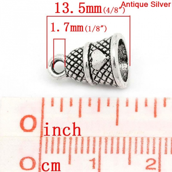 Picture of Zinc Metal Alloy Charm Pendants Bell Antique Silver Color Heart Carved 13.5mm( 4/8") x 9.5mm( 3/8"), 50 PCs