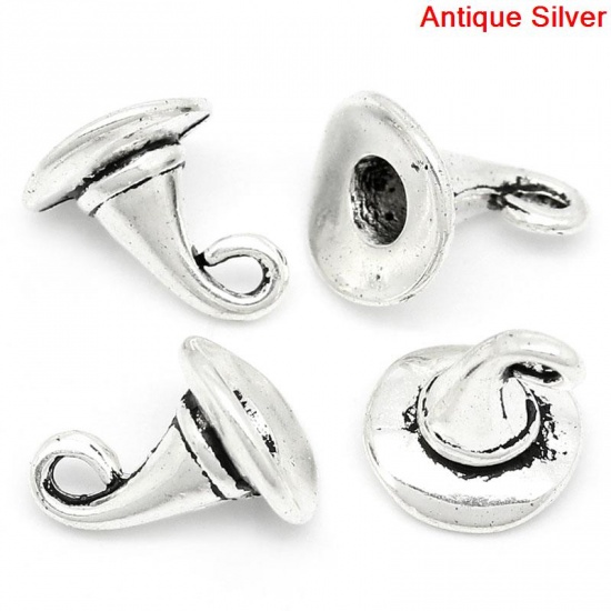 Picture of Zinc Based Alloy Halloween Charms Wizard Hat Antique Silver Color 11mm( 3/8") x 11mm( 3/8"), 400 PCs