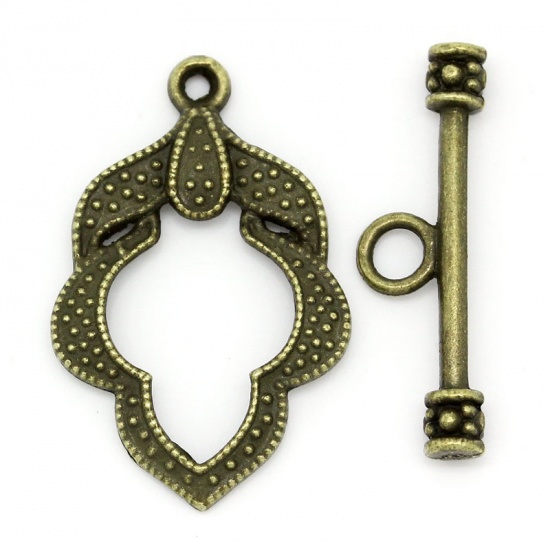 Picture of Zinc Based Alloy Toggle Clasps Leaf Antique Bronze 26mm x 17mm 24mm x 7mm, 50 Sets