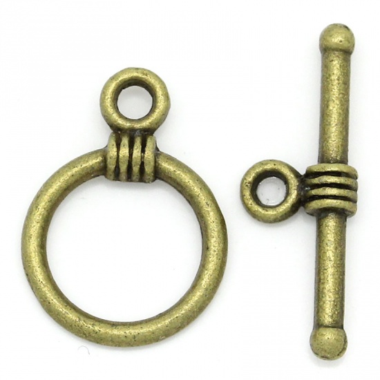 Picture of Zinc Based Alloy Toggle Clasps Round Antique Bronze 11mm x 16mm 19mm x 6mm, 100 Sets