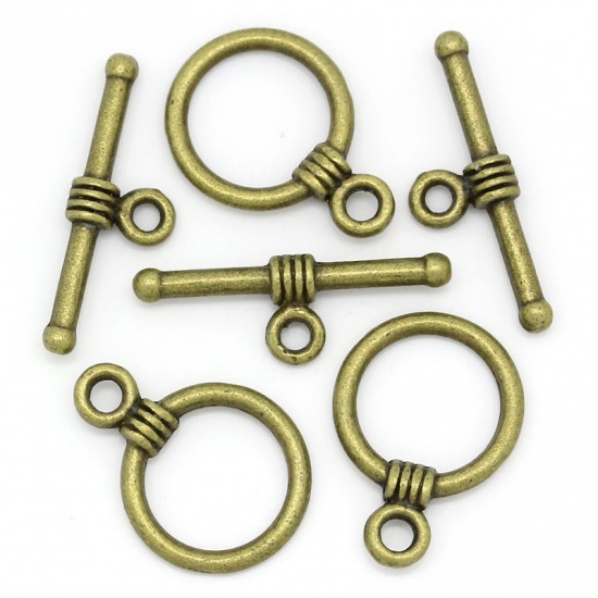 Picture of Zinc Based Alloy Toggle Clasps Round Antique Bronze 11mm x 16mm 19mm x 6mm, 100 Sets