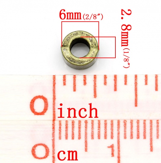 Immagine di Lega di Zinco Separatori Perline Tondo Bronzo Antico Placcato Nulla Disegno Circa 6.0mm x 3.0mm, Foro:Circa 2.8mm, 200 Pz