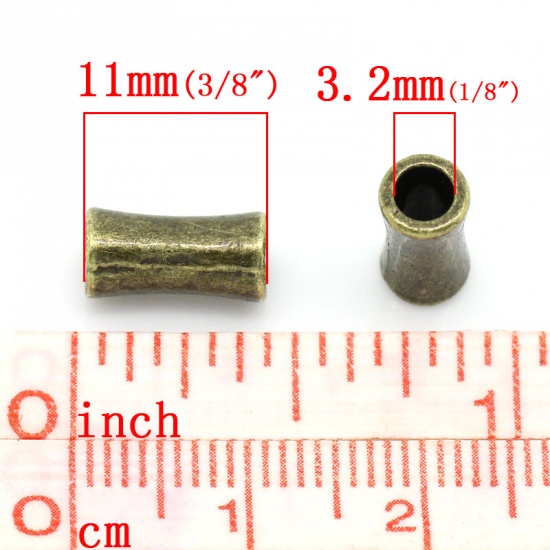 Immagine di Lega di Zinco Separatori Perline Cilindrico Bronzo Antico Placcato Nulla Disegno Circa 11.0mm x 5.0mm, Foro:Circa 3.2mm, 100 Pz