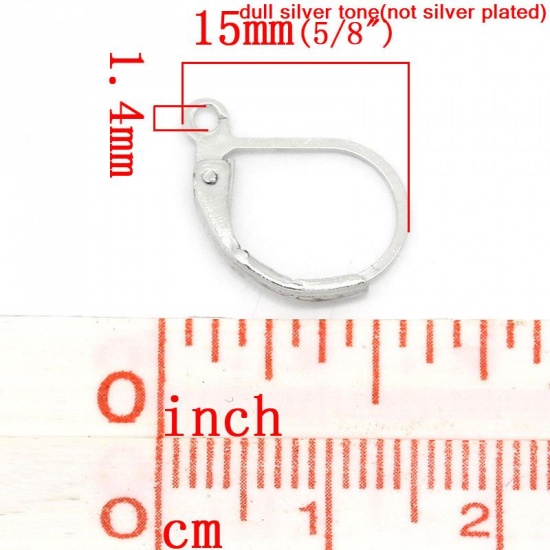 Picture of Zinc Based Alloy Lever Back Clips Earring Findings Silver Tone 15mm x 10mm, 50 PCs