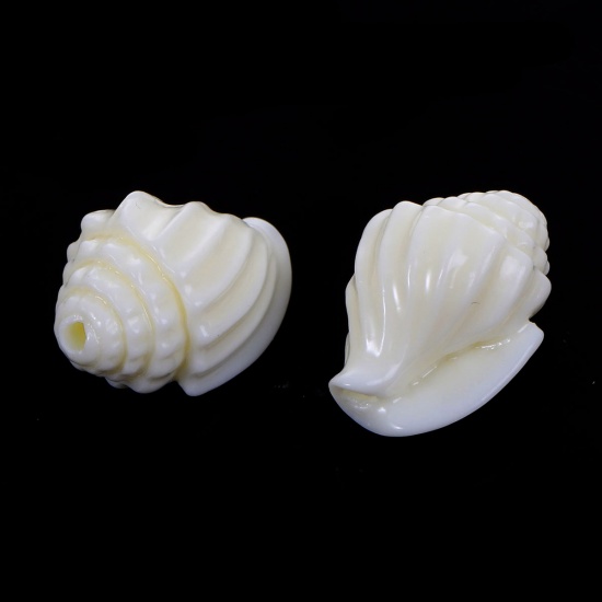 Immagine di (Grado D) Corallo (Imitazione) Perline Conchiglia Bianco Sporco Circa 17mm x 12mm, Foro: Circa 1.5mm, 10 Pz