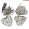 Picture of Brass Picture Photo Locket Frame Pendents Heart Antique Silver Color Flower Carved (Fits 3x2.7cm) 4.2cm(1 5/8") x 4cm(1 5/8"), 2 PCs                                                                                                                          