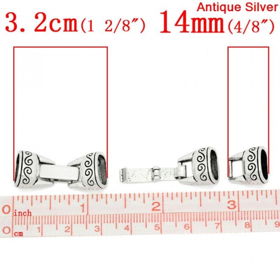 Picture of Zinc Based Alloy Hook Clasps Rectangle Antique Silver Pattern Carved 3.2cm x1.3cm, 5 Sets