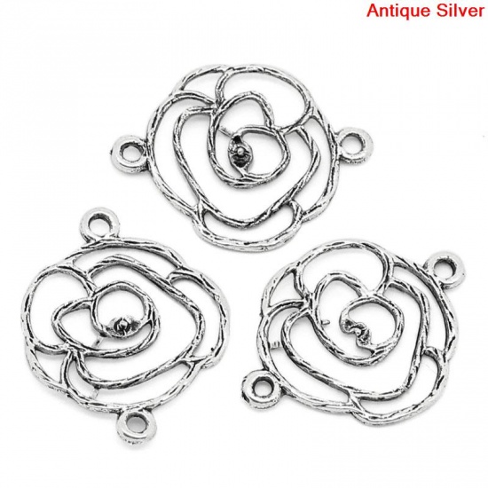 Image de Connecteurs de bijoux en Alliage de Zinc Forme Fleur Argent vieilli 25mm x 20mm, 50 Pièces