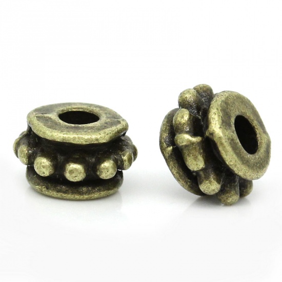 Picture of Spacer Beads Round Antique Bronze Dot Pattern Carved 7mm Dia,Hole:Approx 2mm,100PCs