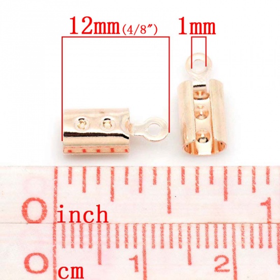 Picture of Brass Cord Crimp End Caps For Jewelry Necklace Bracelet Rose Gold W/Loop (Fits 4mm Cord) 12mm x 5mm( 4/8"x 2/8"), 100 PCs                                                                                                                                     