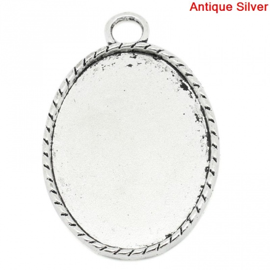 Picture of Zinc Based Alloy Cabochon Setting Pendants Oval Antique Silver Color (Fits 3cm x 4cm) 5.1cm x 3.4cm, 10 PCs