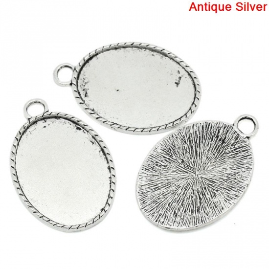 Picture of Zinc Based Alloy Cabochon Setting Pendants Oval Antique Silver Color (Fits 3cm x 4cm) 5.1cm x 3.4cm, 10 PCs