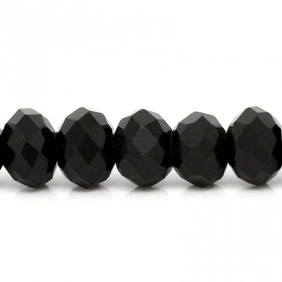 Picture of Glass Loose Beads Flat Round Black Faceted 6mm Dia,41.5cm long,2 Strands(approx 99PCs/Strand)