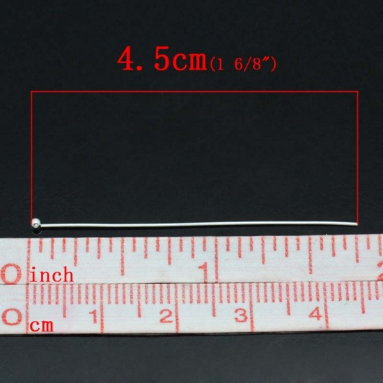 Image de Aiguille Clou Tige à Tête Boule en Laiton Argenté 4.5cm long, 0.5mm Gros (24 gauge), 500 PCs                                                                                                                                                                  