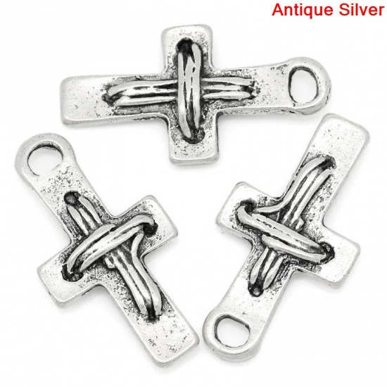 Picture of Zinc Based Alloy Easter Charms Cross Antique Silver 23mm( 7/8") x 12mm( 4/8"), 50 PCs