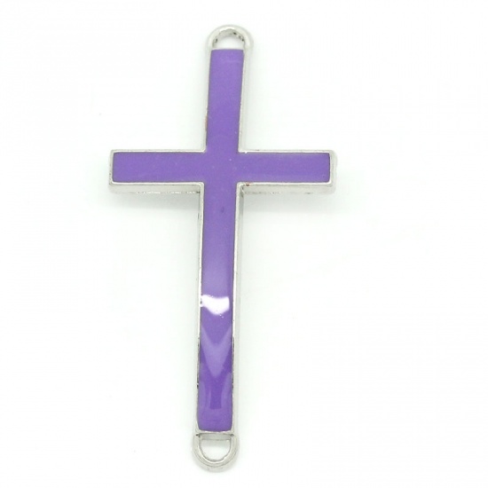 Image de Connecteurs de bijoux en Alliage de Zinc Forme Croix Mauve Argent mat 4.6cm x 23mm, 20 Pièces