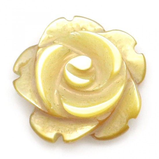 Imagen de Cuentas (Medio Agujero) Natural Concha de Flor , Amarillo 9mm x 9mm,Agujero：Aprox 1mm, 4 Unidades
