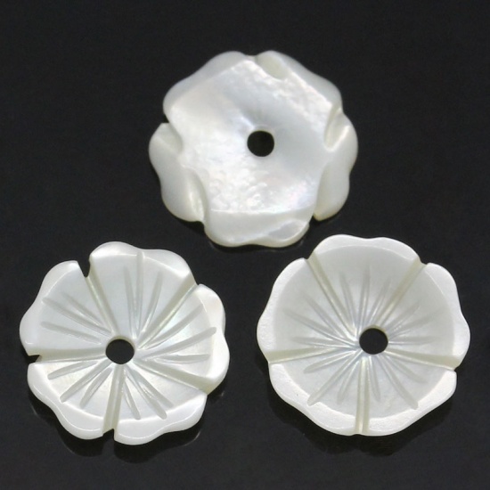 Immagine di Conchiglia Sciolto Perline Fiore Bianco Nulla Disegno Circa 10mm x 10mm, Foro:Circa 1mm, 5 Pz