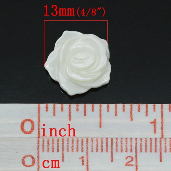 Immagine di Naturale Conchiglia Cabochon per Abbellimento Fiore Bianco Nulla Disegno 13.0mm x 13.0mm, 5 Pz