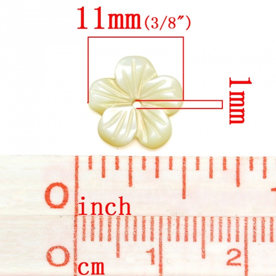 Picture of Shell Beads Flower Pale yellow 11mm x 11mm,Hole:Approx 1mm,4PCs