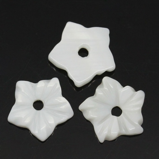 Image de Perles en Coquilles Forme Fleur Blanc 10mm x 10mm, Tailles de Trous: 1.3mm, 5 Pièces