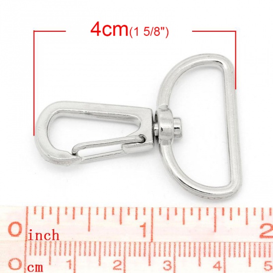 Image de Porte-Clé en Alliage de Zinc Mousqueton Pivotant Argent Mat 4cm x 3cm, 20 PCs