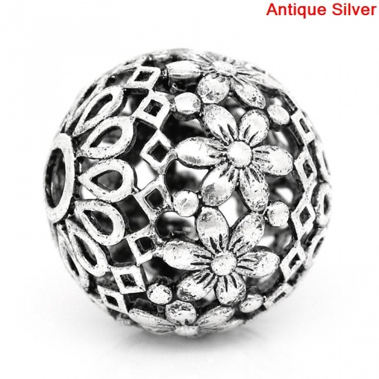 Immagine di Ottone Separatori Perline Tondo Argento Antico Fiore Disegno Circa 17mm Dia, Foro:Circa 3.5mm, 5 Pz