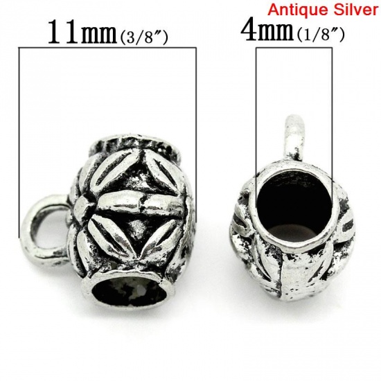 Picture of Zinc Based Alloy Bails Beads Cup Tableware Antique Silver Flower Carved 11mm x 9mm, 50 PCs